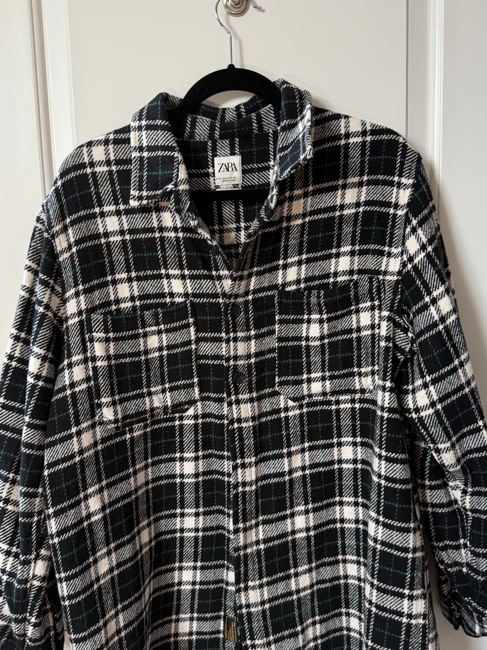 Zara Black and White Plaid Button-Up Shirt Jacket
